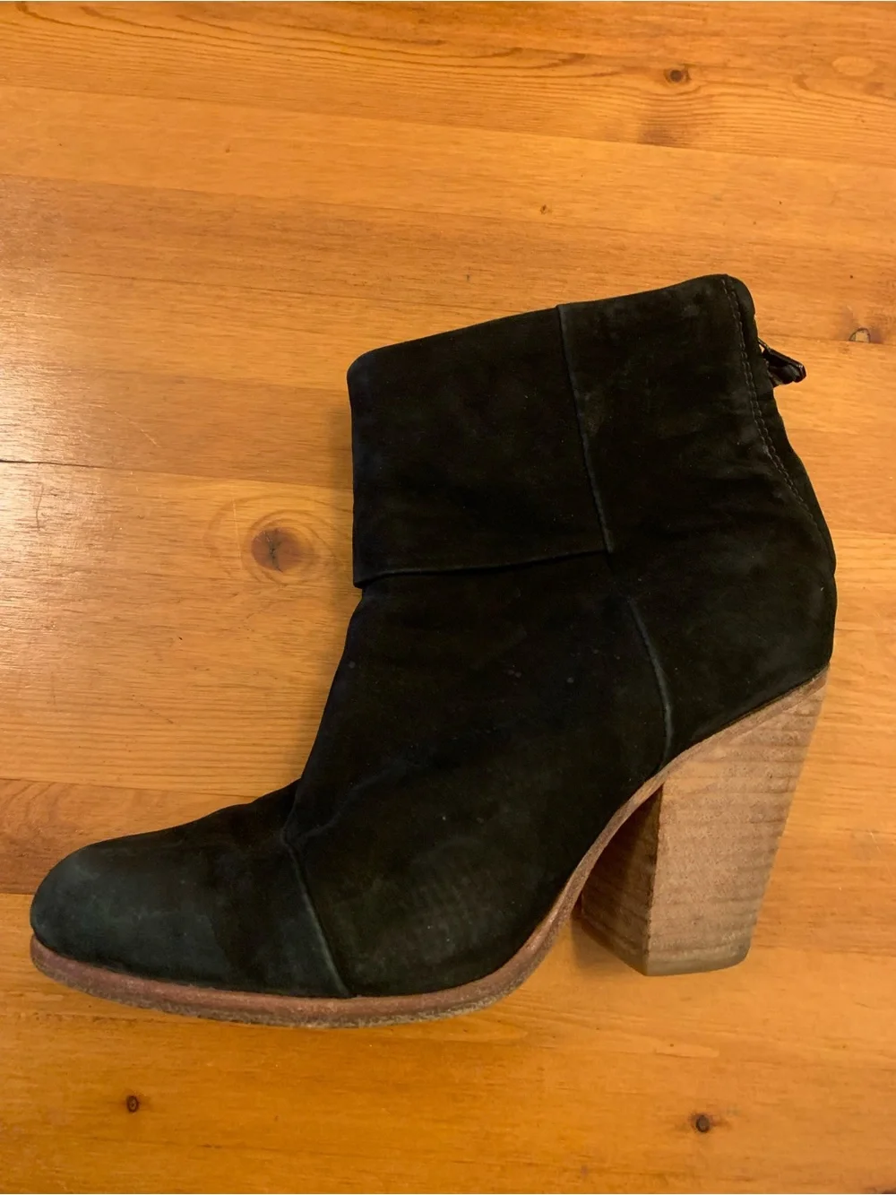 Rag & Bone Black Suede Women's Ankle Booties with Stacked Heel